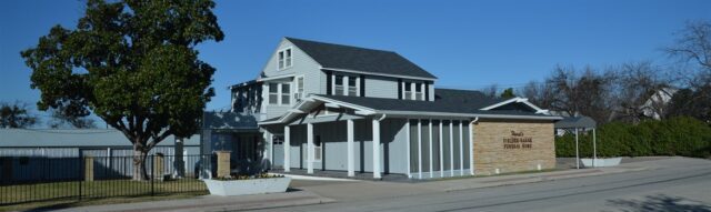 Exterior of Hurst’s Fielder-Baker funeral home in Farmersville