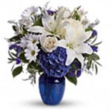 Blue Flowers memorial floral arrangement